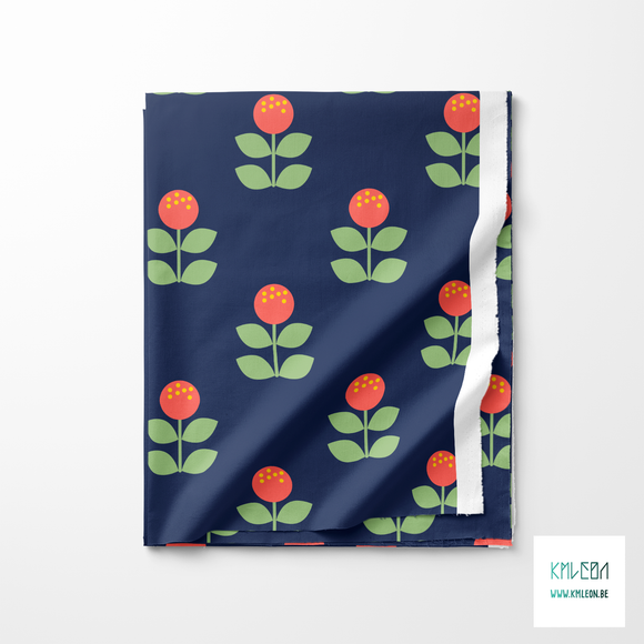 Large coral and green flowers fabric