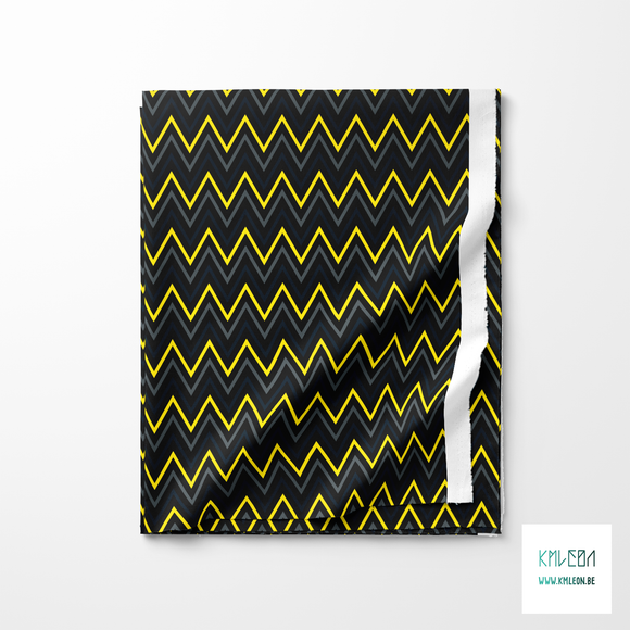 Yellow, grey and dark teal chevron fabric