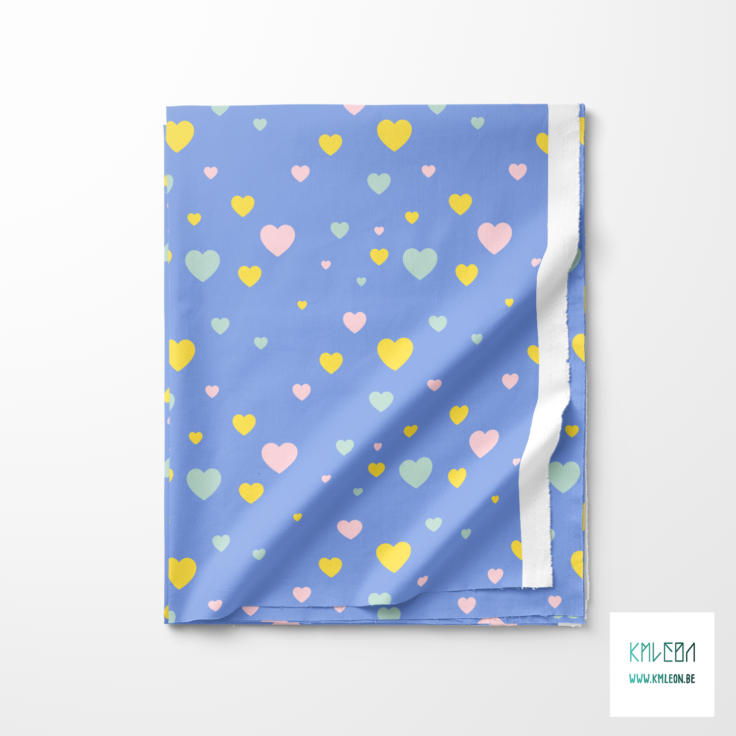 Pink, yellow and mint green hearts fabric