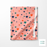 Orange, green and navy hearts fabric