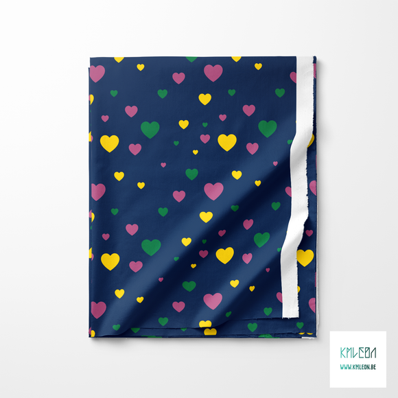 Pink, green and yellow hearts fabric