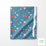 Pink, orange and blue hearts fabric