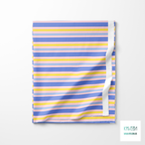 Horizontal stripes in yellow and periwinkle fabric