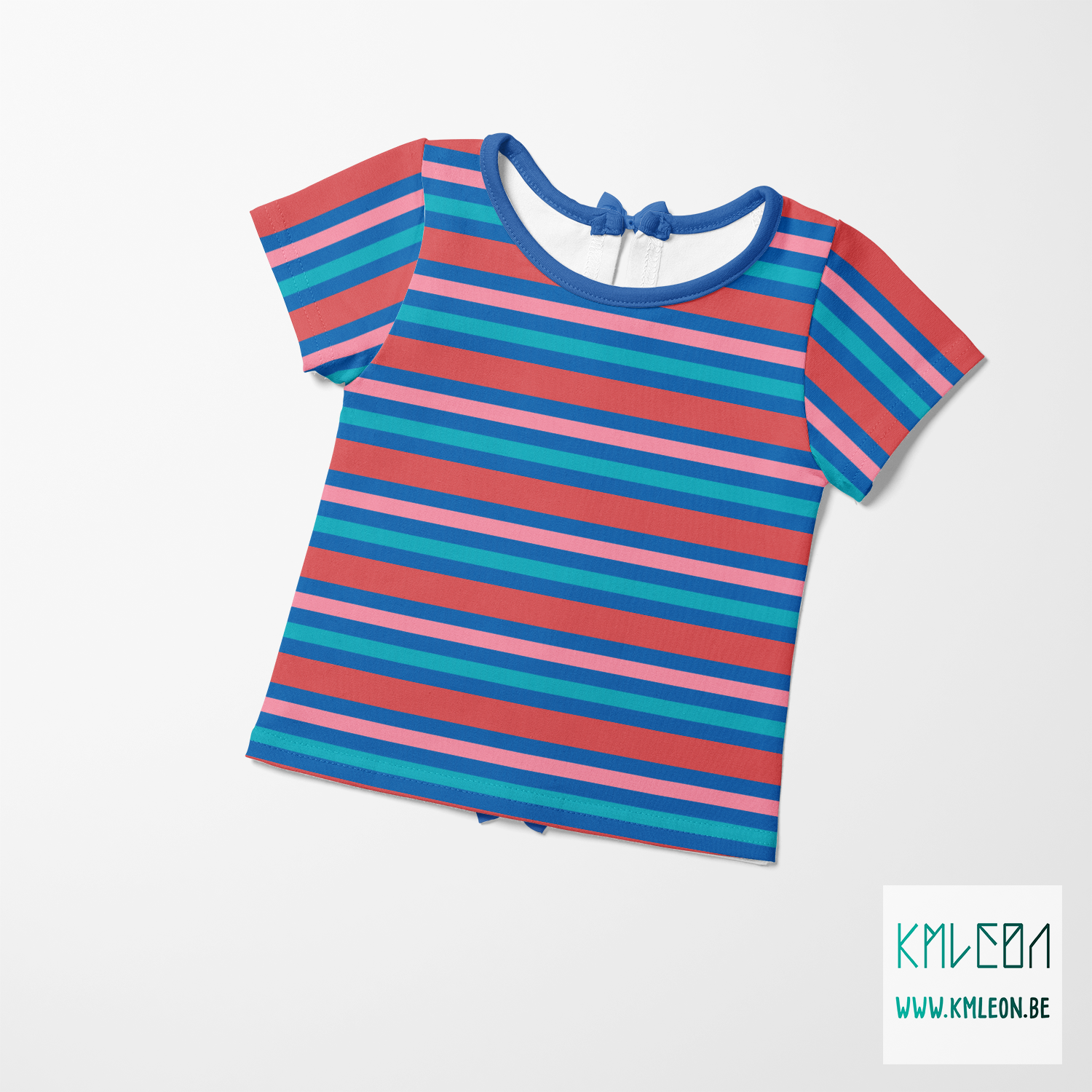 Horizontal stripes in teal, pink and red fabric