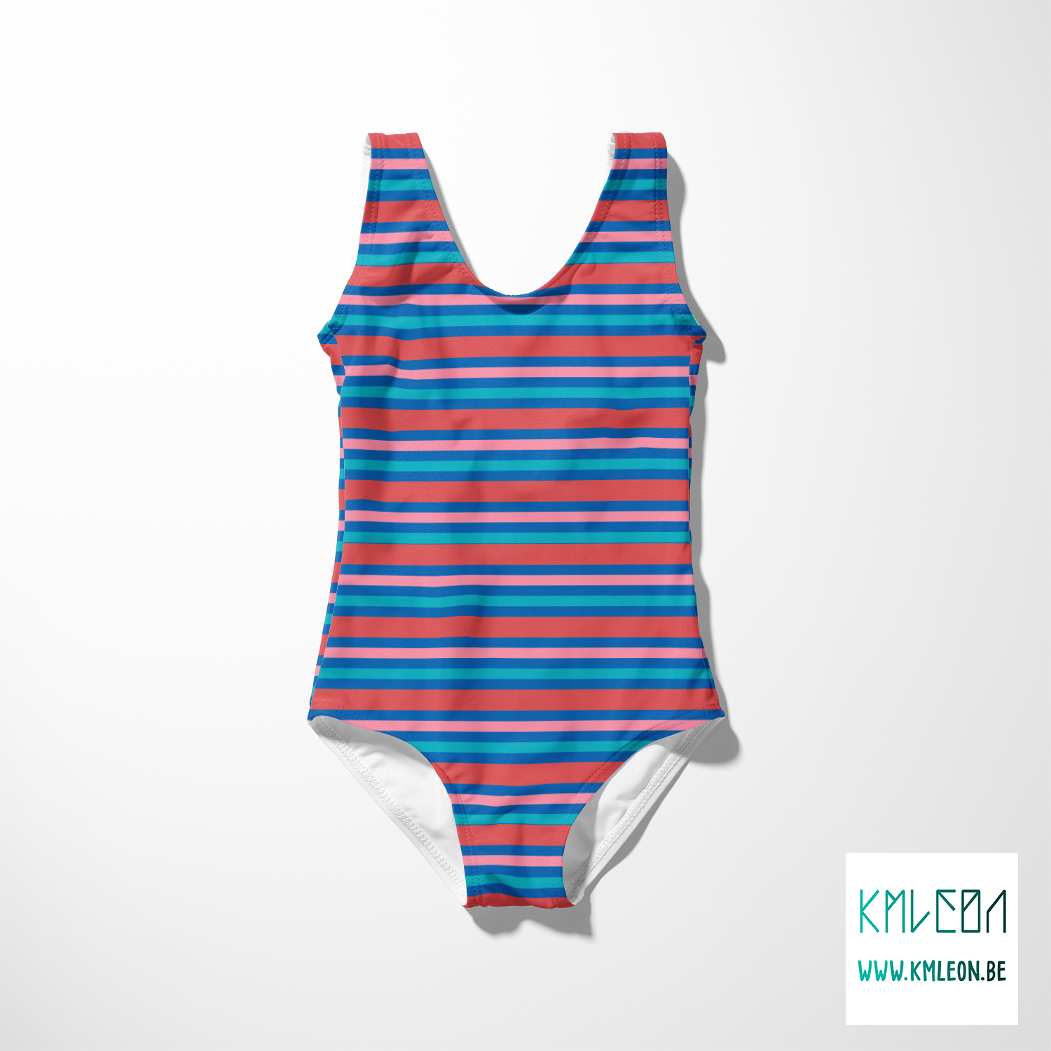 Horizontal stripes in teal, pink and red fabric