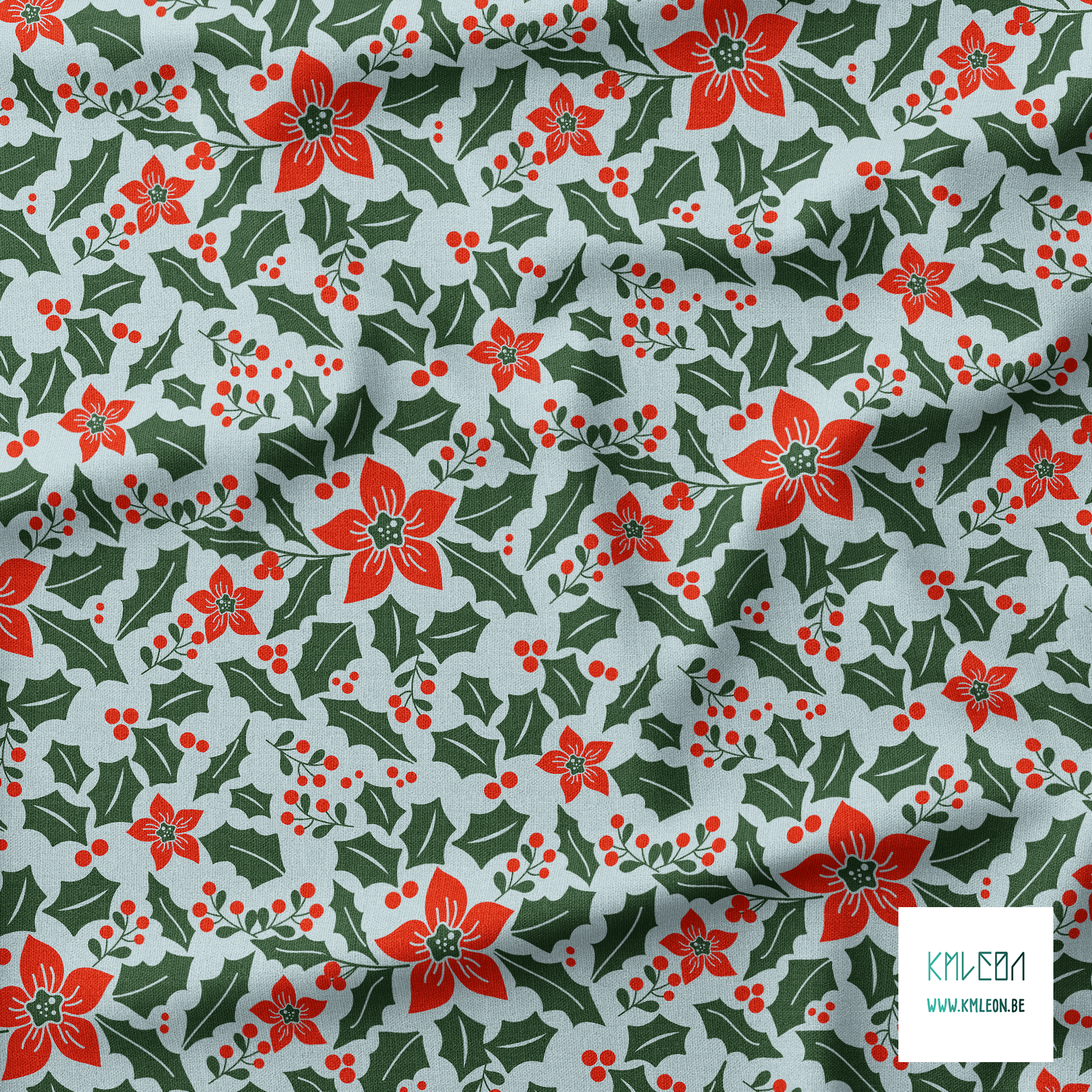 Holly and poinsettia fabric