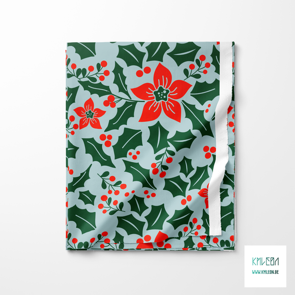 Holly and poinsettia fabric