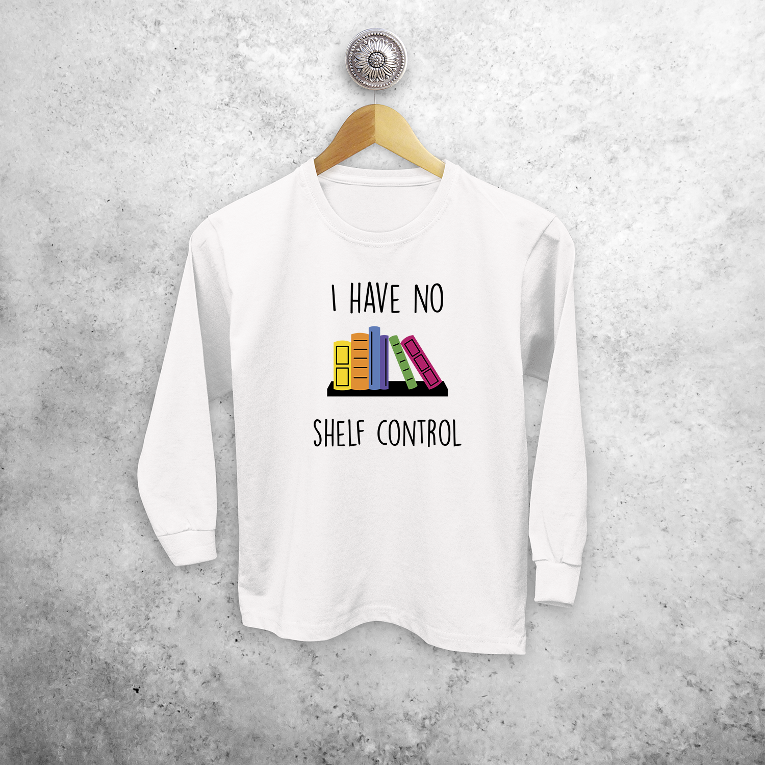 'I have no shelf control' kids longsleeve shirt