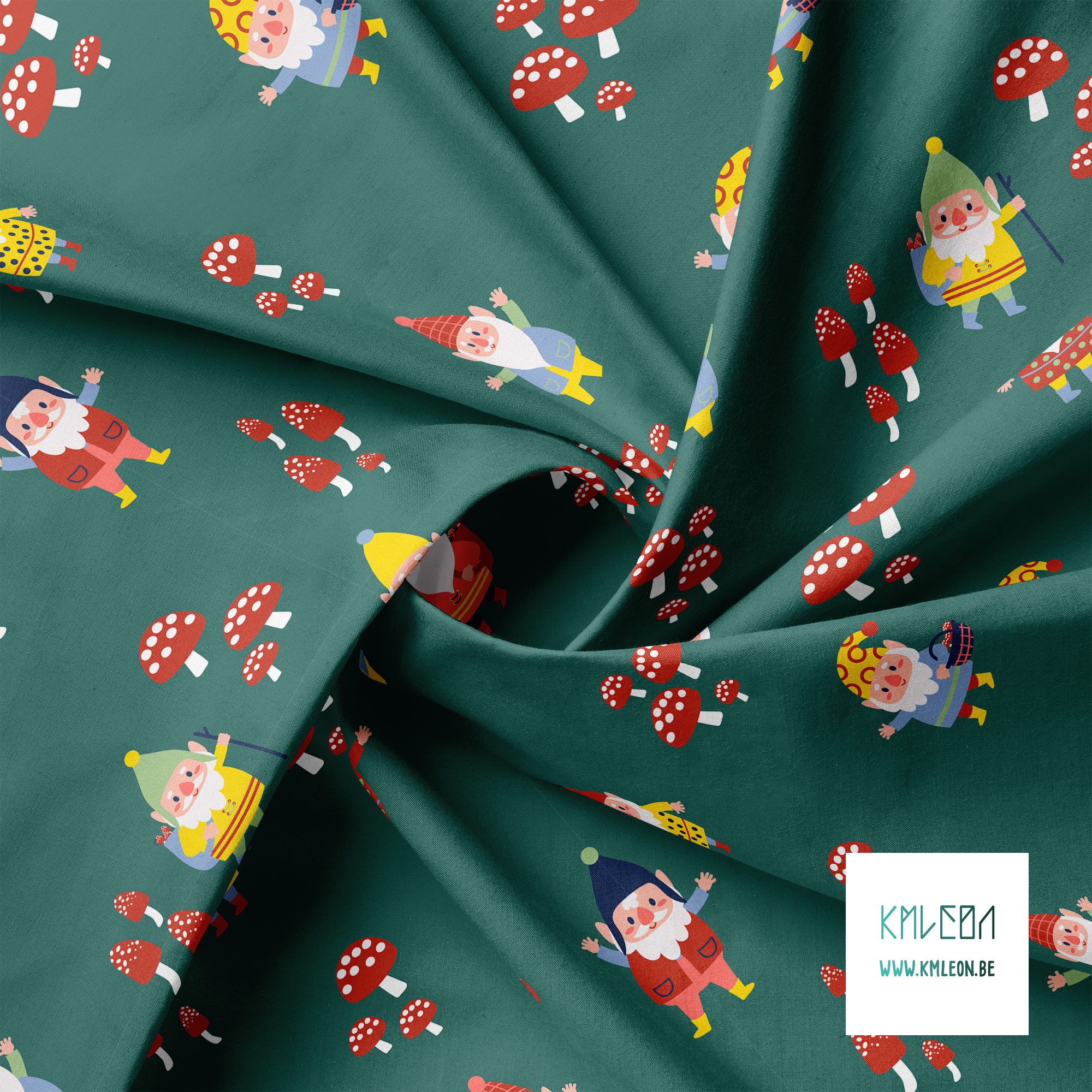 Gnomes and mushrooms fabric