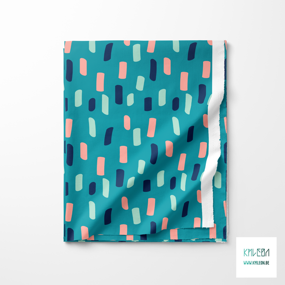 Pink, mint green and navy irregular stripes fabric