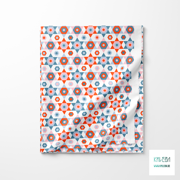 Orange, blue and pink stars fabric