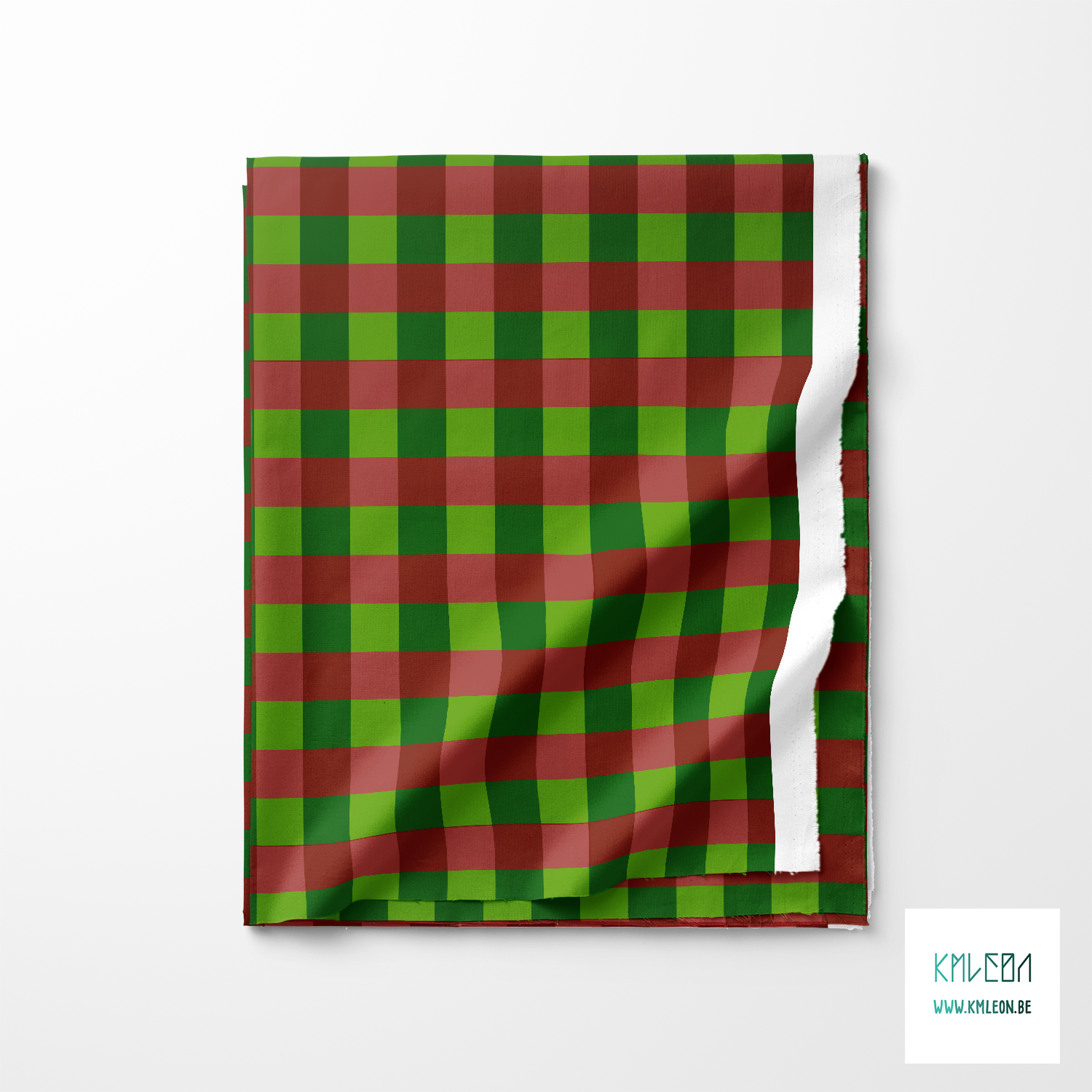 Green and red gingham fabric