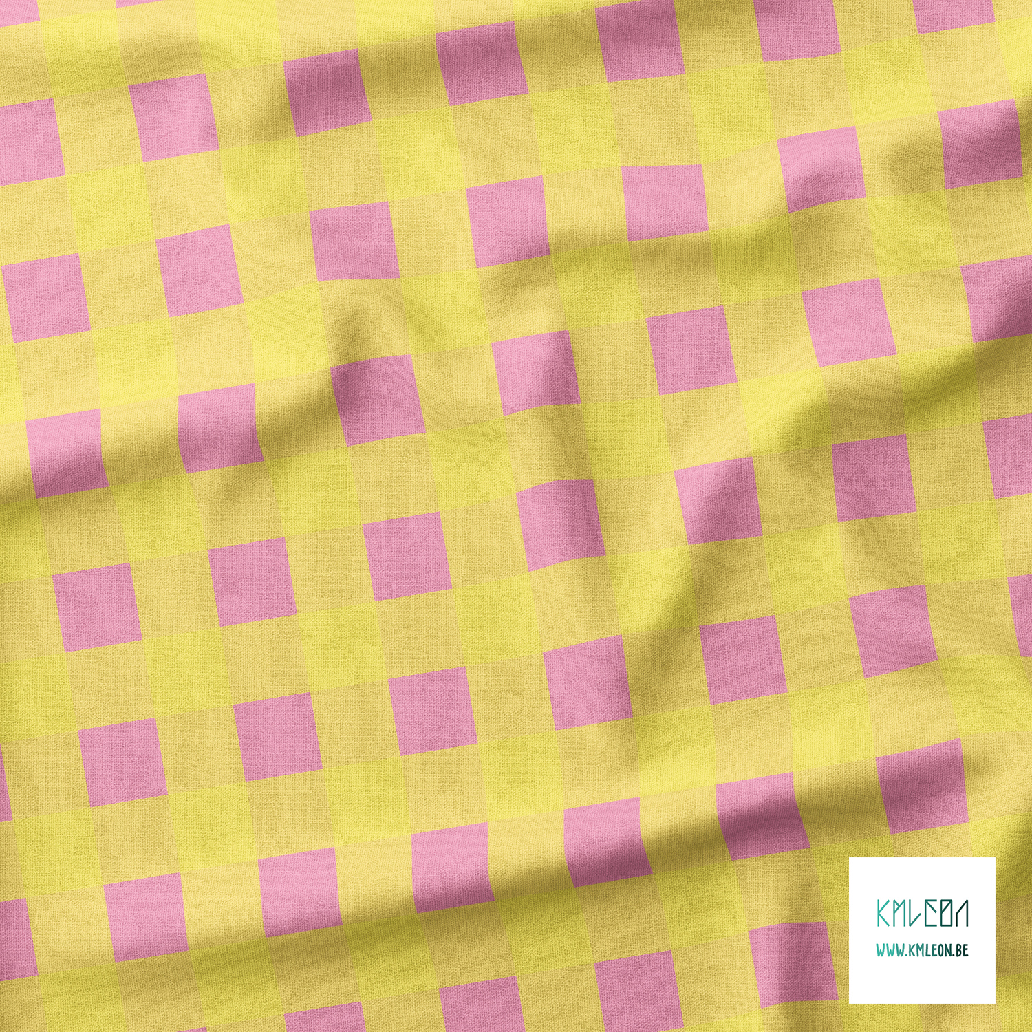 Pink and yellow gingham fabric