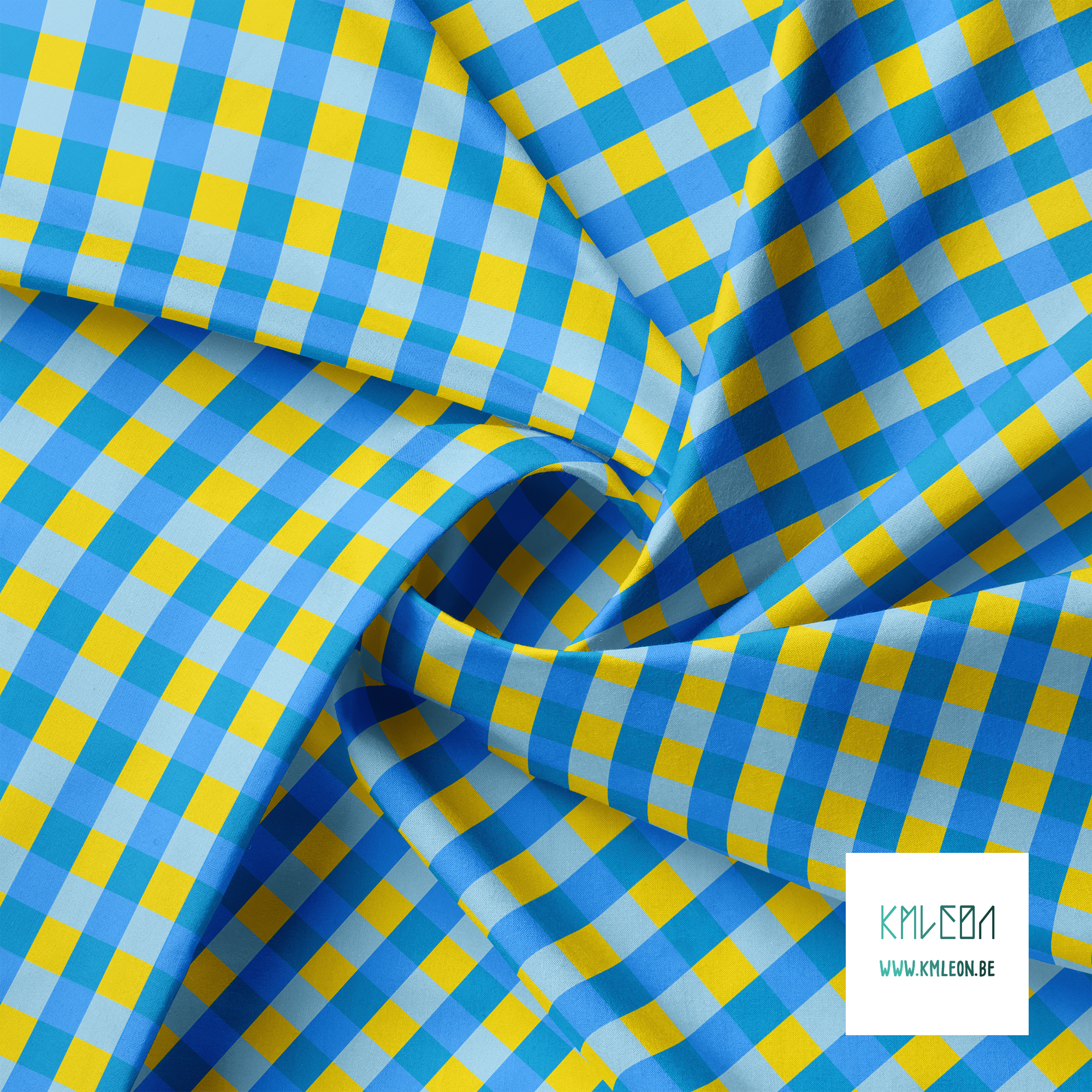 Blue and yellow gingham fabric