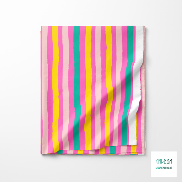 Yellow, green and pink stripes fabric