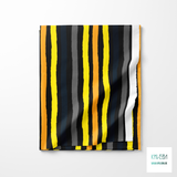 Orange, yellow, grey and dark teal stripes fabric