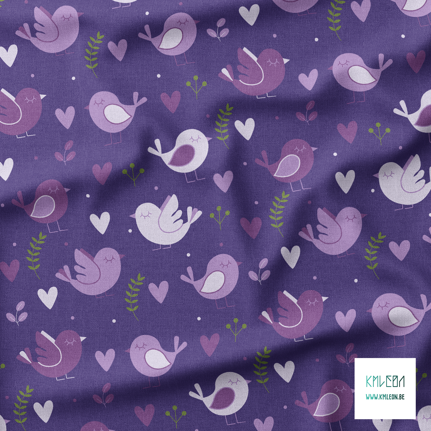 Lovebirds and hearts fabric