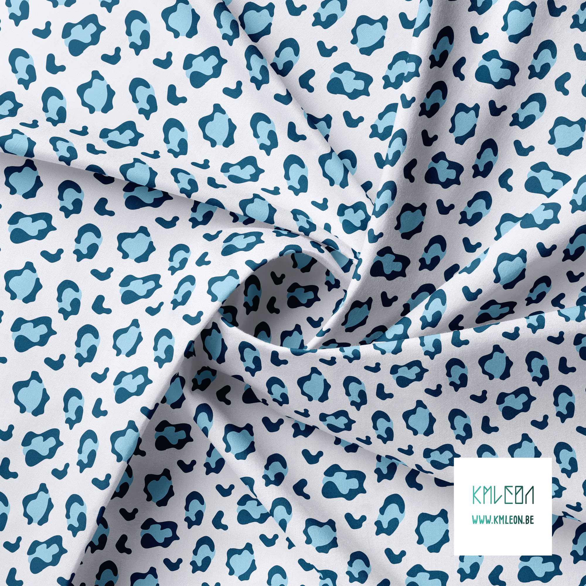 Blue and navy leopard print fabric