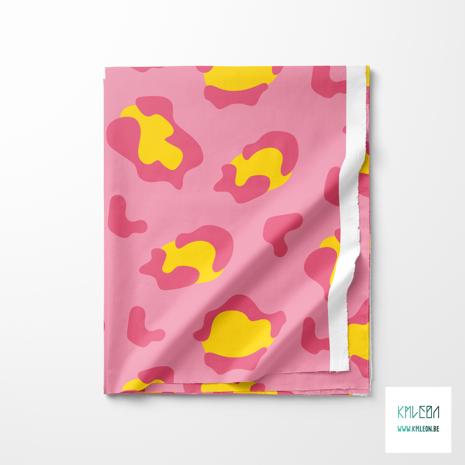 Pink and yellow leopard print fabric (Large scale)