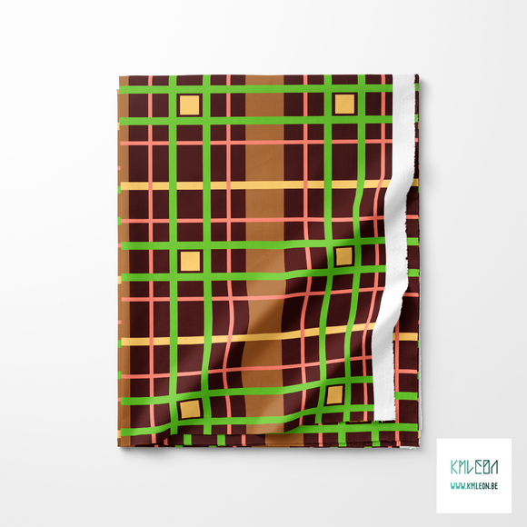 Green, pink and yellow plaid fabric