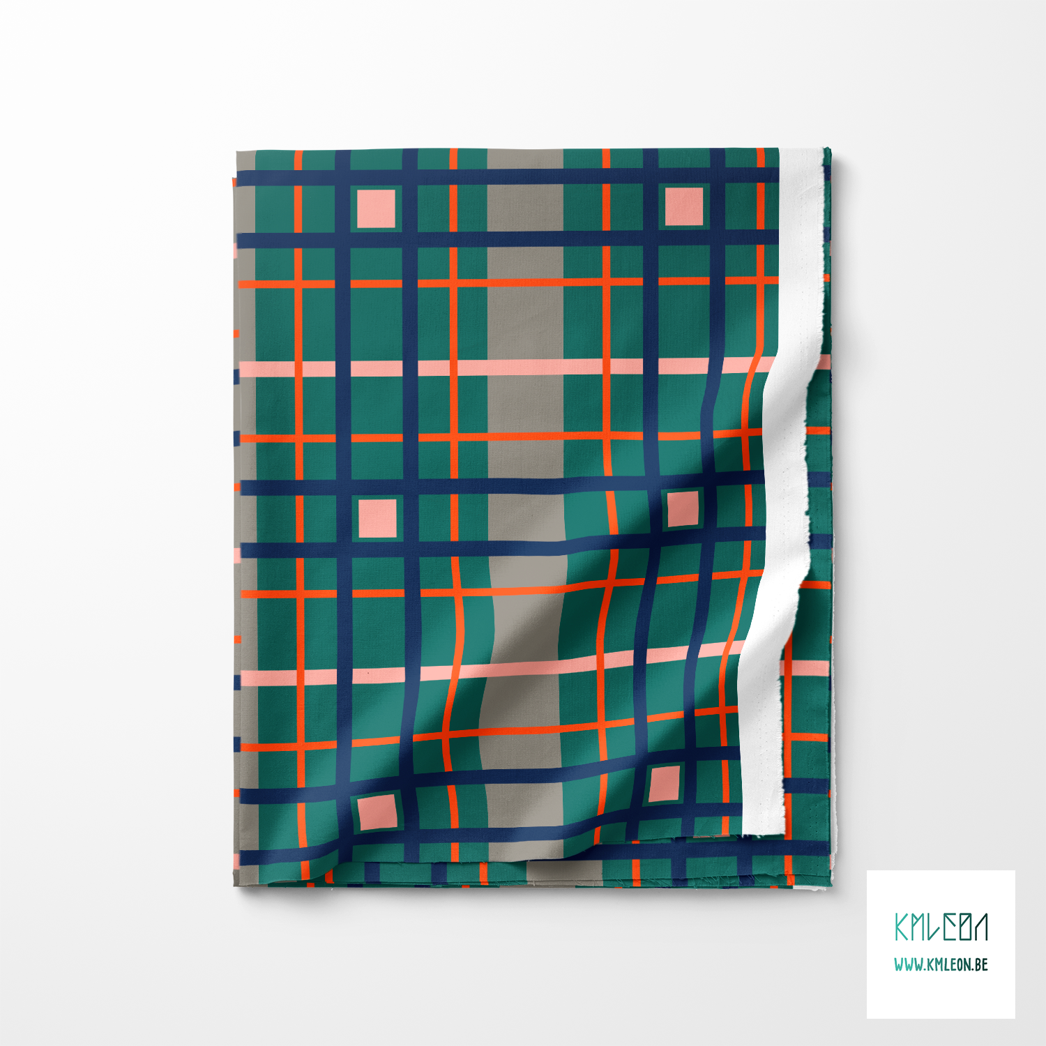 Orange, pink and navy plaid fabric