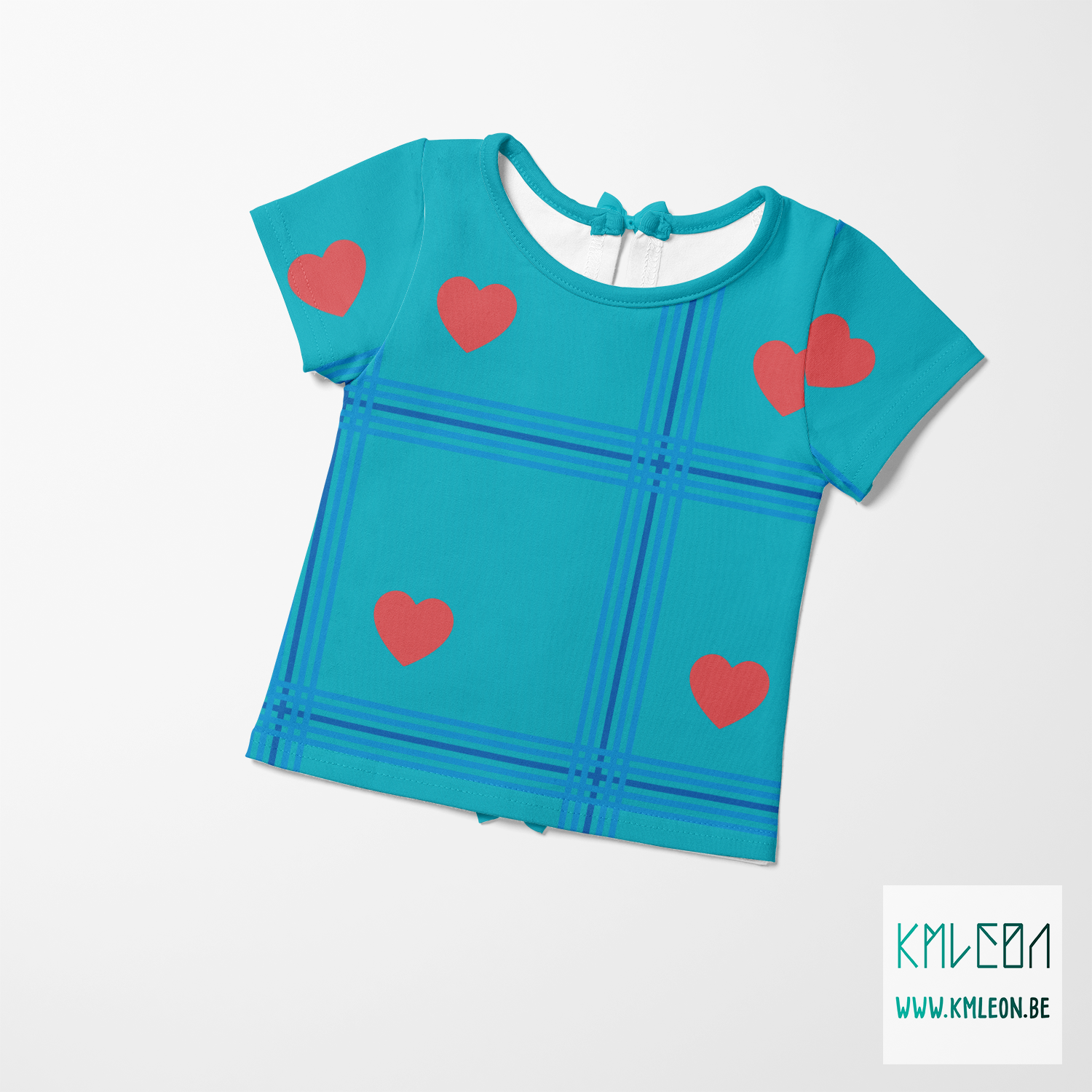 Blue plaid with red hearts fabric