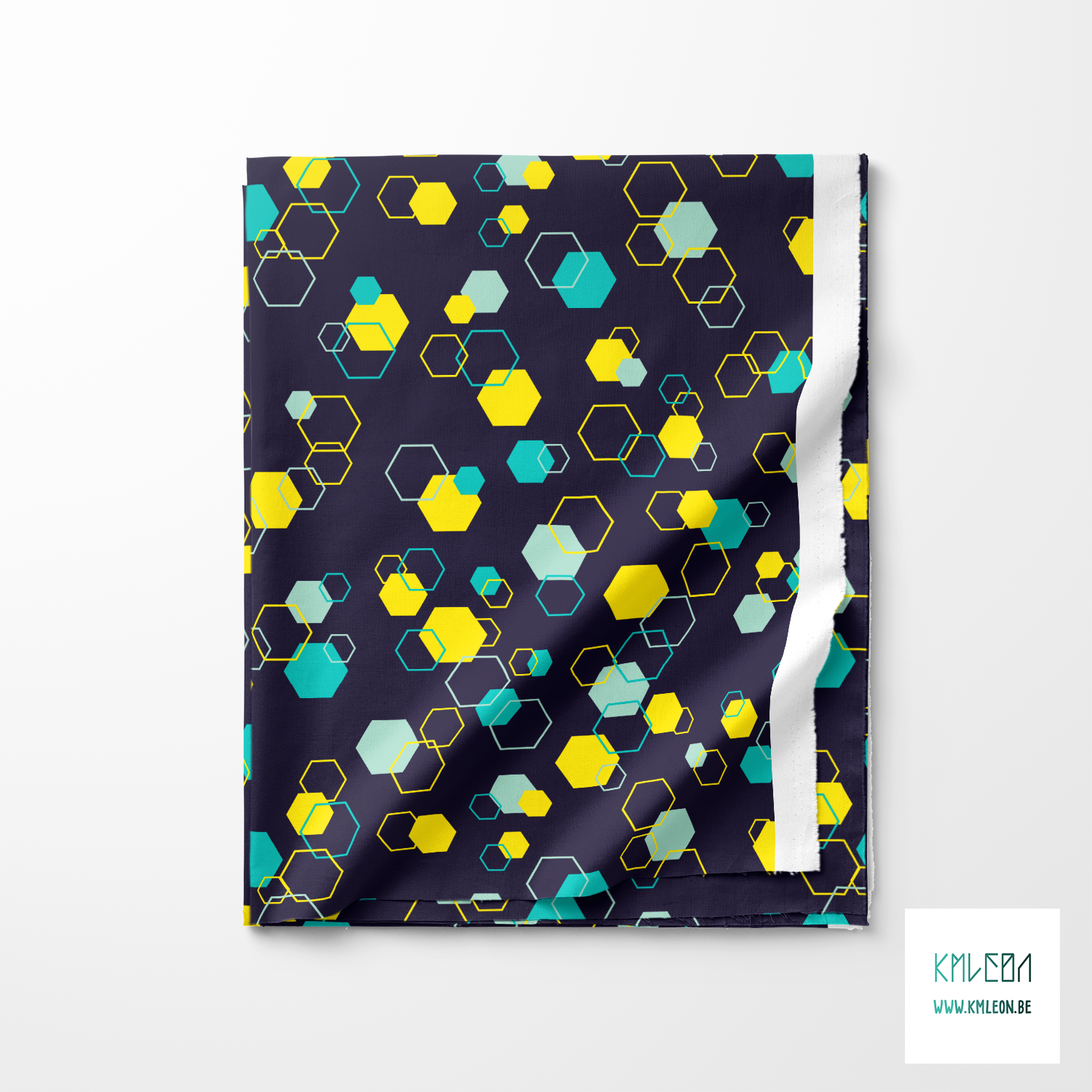 Random yellow, teal and mint green octagons fabric