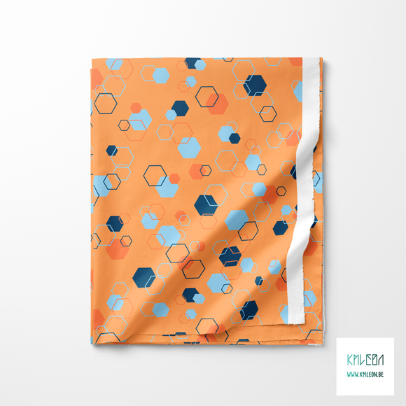 Random blue, navy and orange octagons fabric