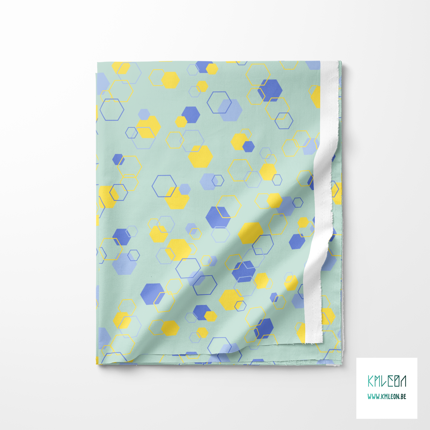 Random yellow and periwinkle octagons fabric