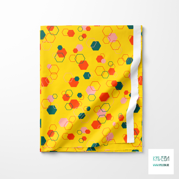 Random orange, pink and green octagons fabric