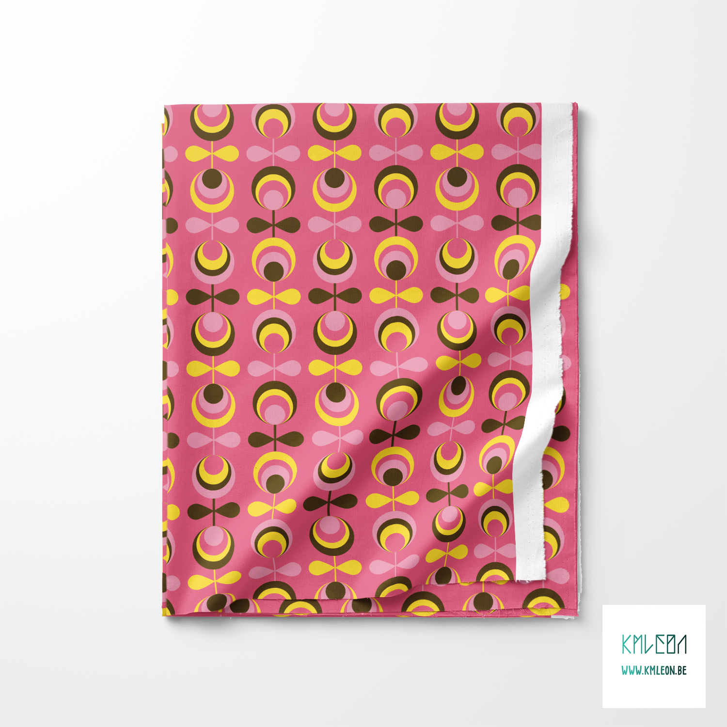 Yellow, pink and brown retro flowers fabric