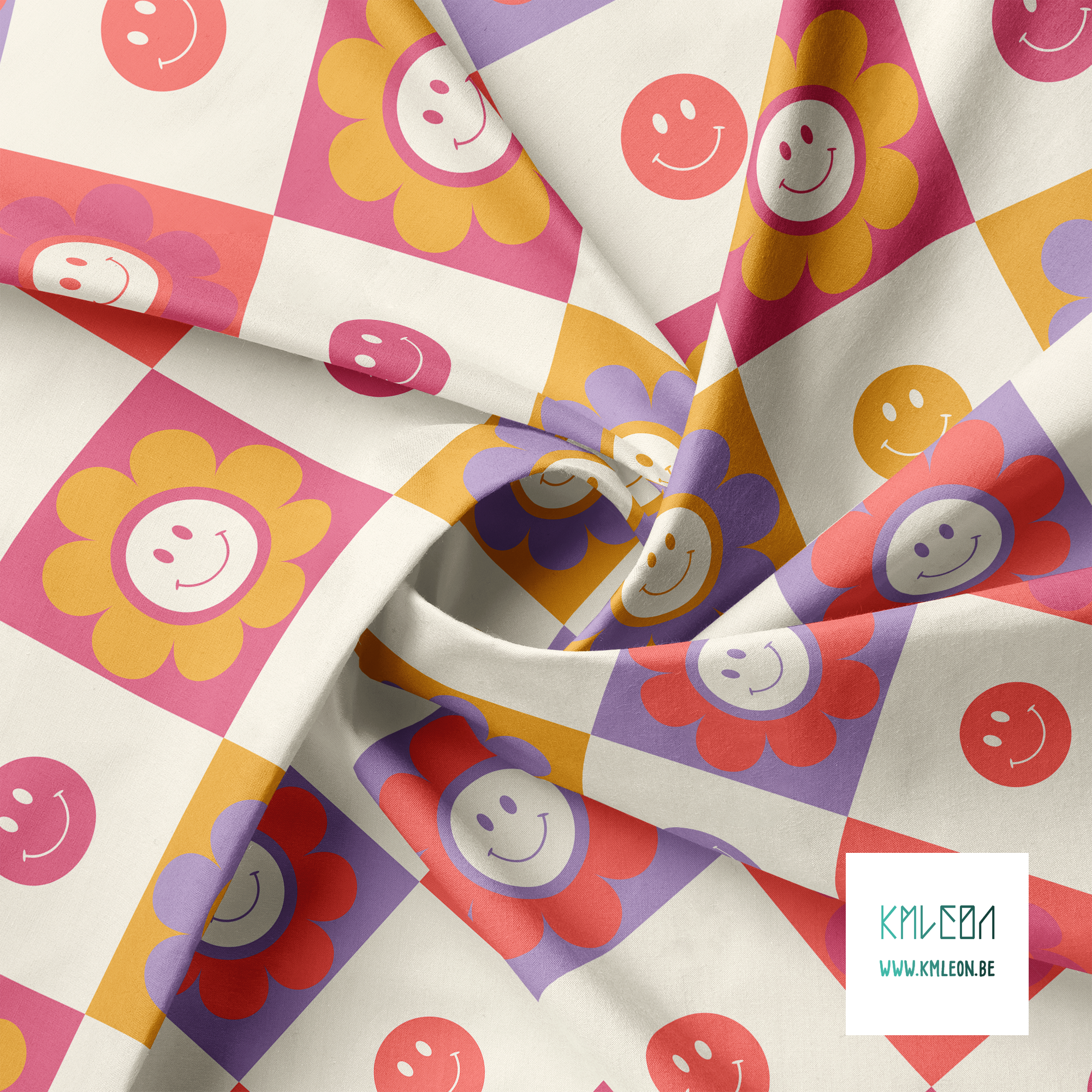 Smiley flowers fabric