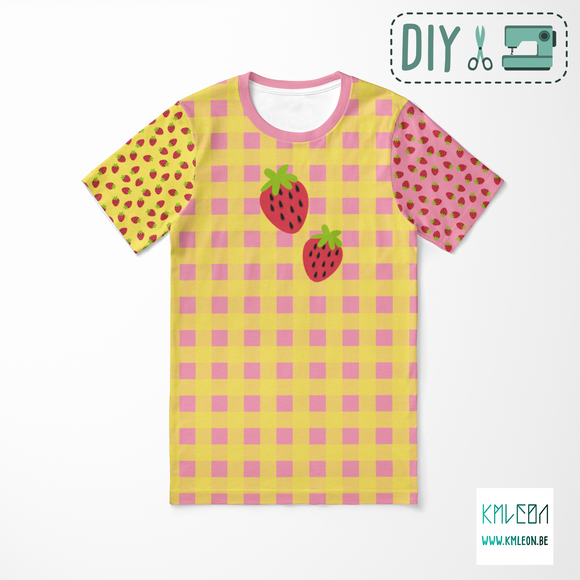 Gingham and strawberries cut and sew t-shirt