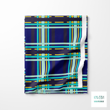 Yellow, teal, mint green and navy tartan fabric