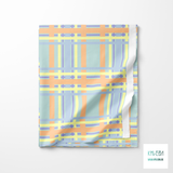 Orange, purple, blue and yellow tartan fabric