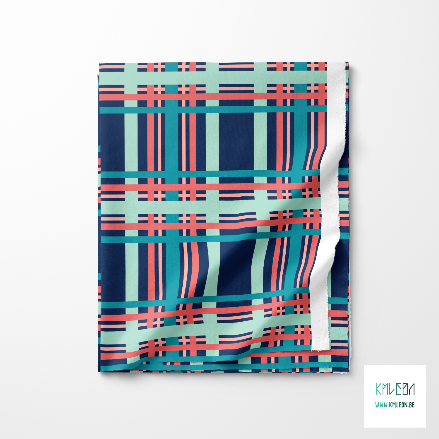 Pink, teal and mint green tartan fabric