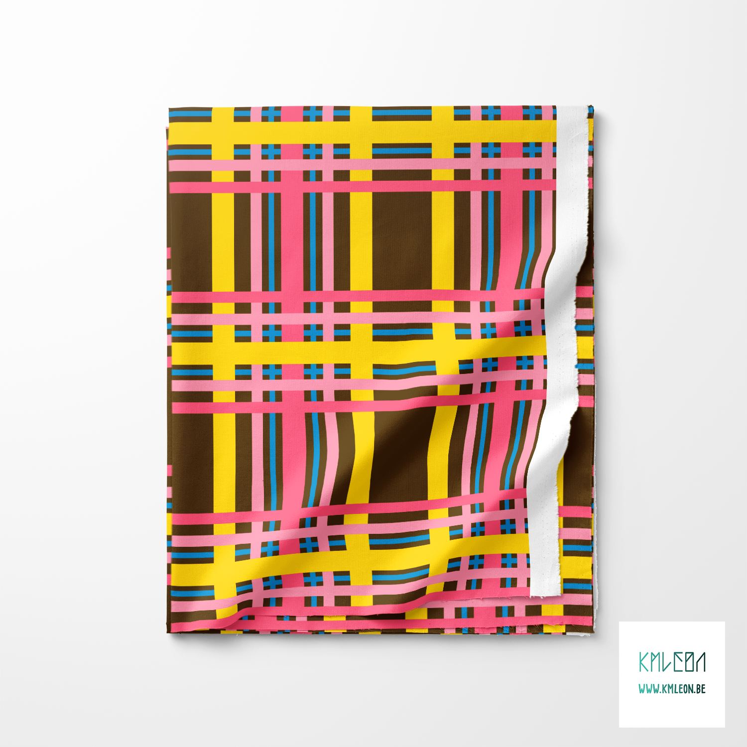 Pink, yellow and blue tartan fabric