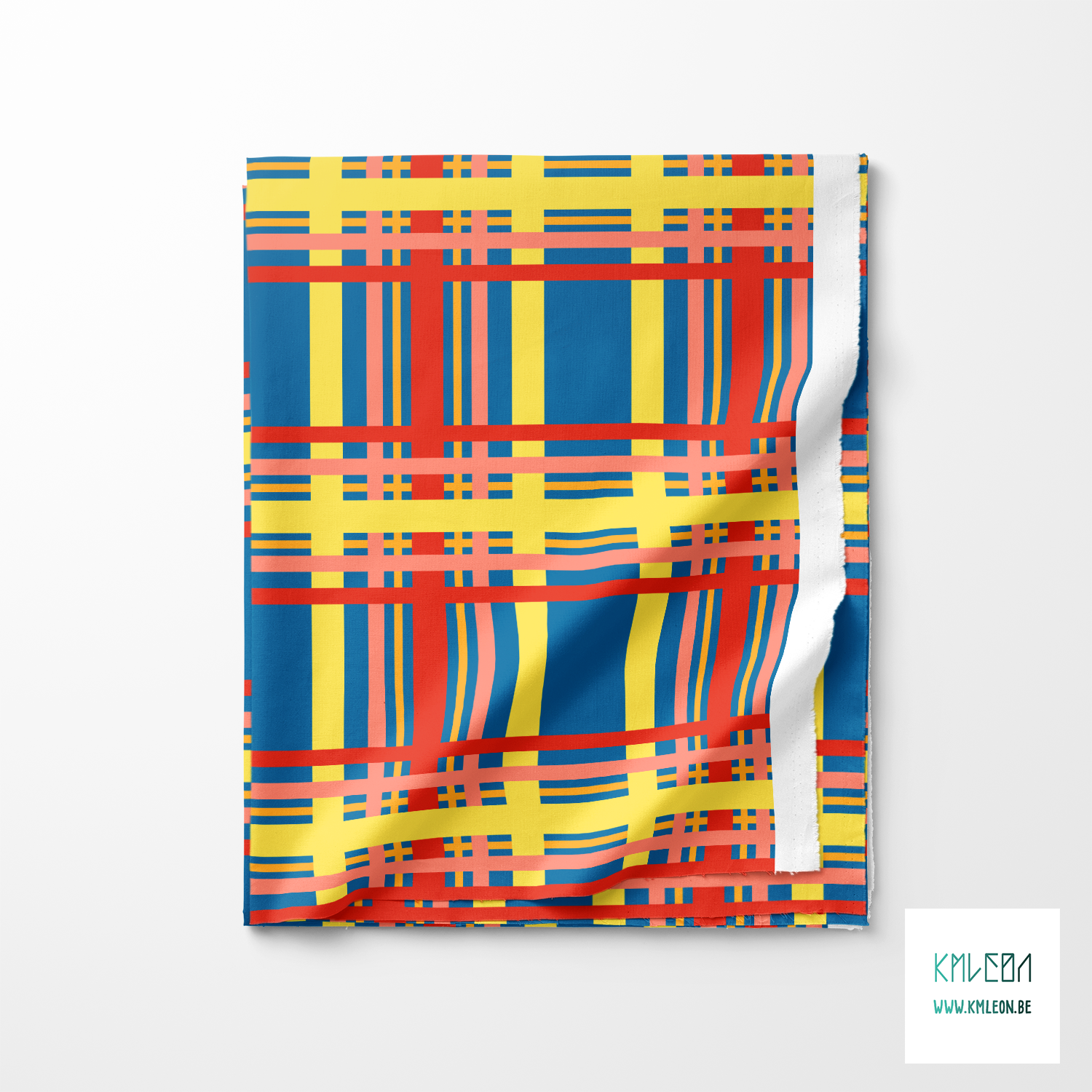 Yellow, pink, orange and red tartan fabric