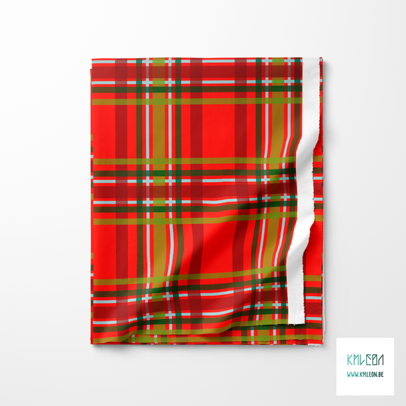 Green, red and light blue tartan fabric