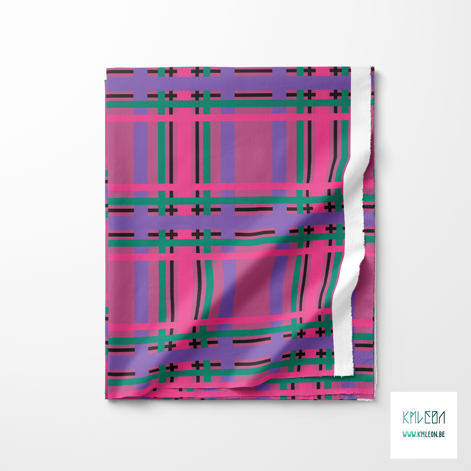 Purple, black, green and pink tartan fabric