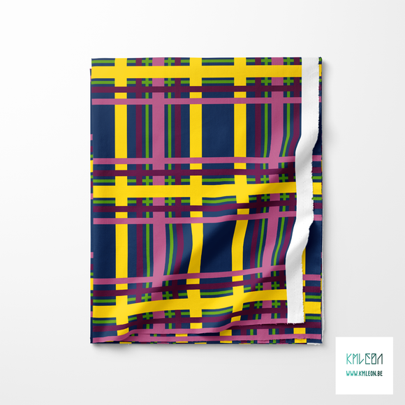 Pink, green, purple and yellow tartan fabric