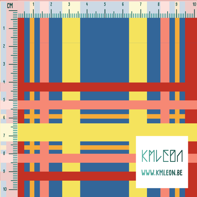 Yellow, pink, orange and red tartan fabric