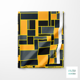 Orange, grey, black and dark teal rectangles fabric