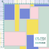 Pink, mint green, yellow and periwinkle rectangles fabric