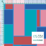 Blue, pink, teal and red rectangles fabric