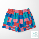 Blue, pink, teal and red rectangles fabric