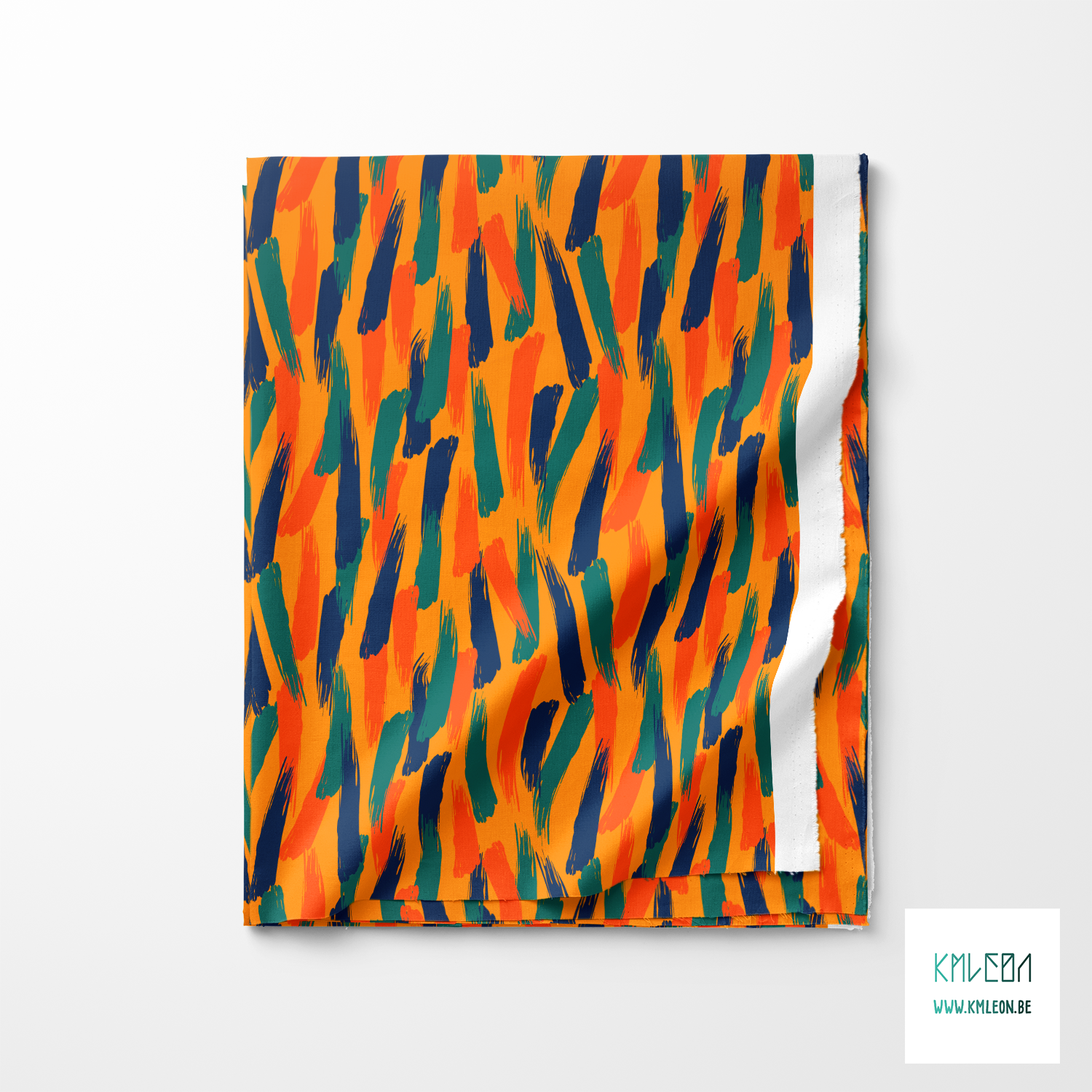 Orange, navy and green brush strokes fabric