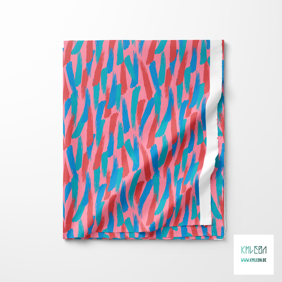 Red, teal and blue brush strokes fabric