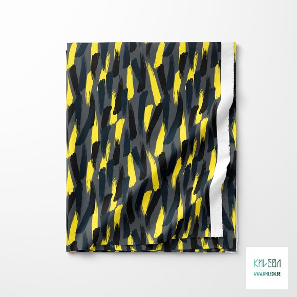 Yellow, black and dark teal brush strokes fabric