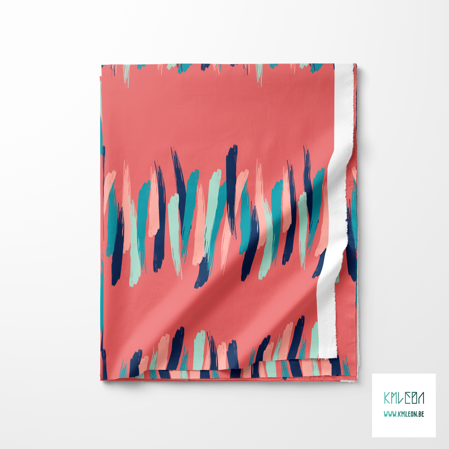 Pink, navy, teal and mint green brush strokes fabric